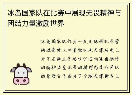 冰岛国家队在比赛中展现无畏精神与团结力量激励世界