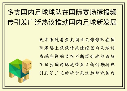 多支国内足球球队在国际赛场捷报频传引发广泛热议推动国内足球新发展