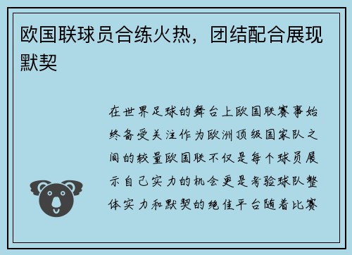 欧国联球员合练火热，团结配合展现默契