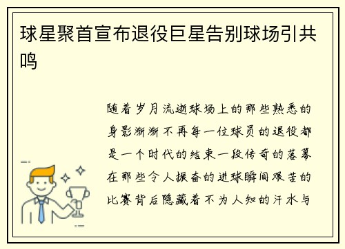 球星聚首宣布退役巨星告别球场引共鸣
