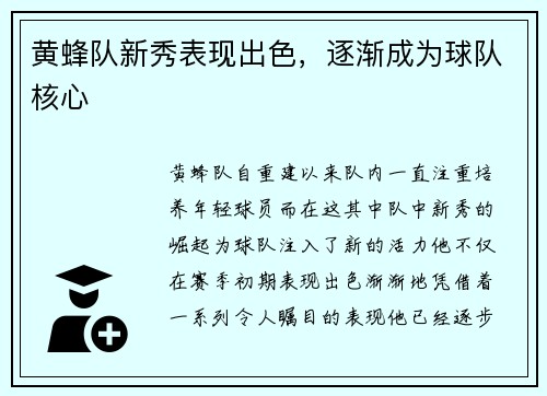 黄蜂队新秀表现出色，逐渐成为球队核心