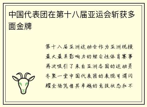 中国代表团在第十八届亚运会斩获多面金牌