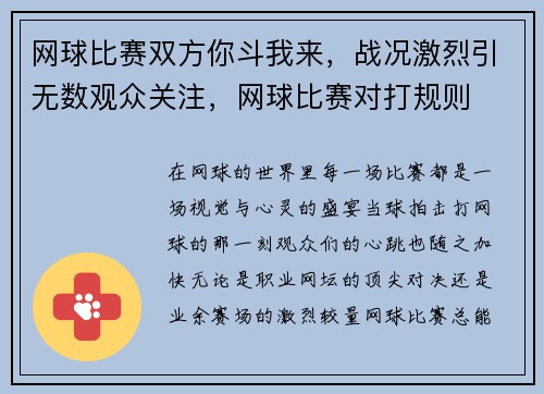 网球比赛双方你斗我来，战况激烈引无数观众关注，网球比赛对打规则